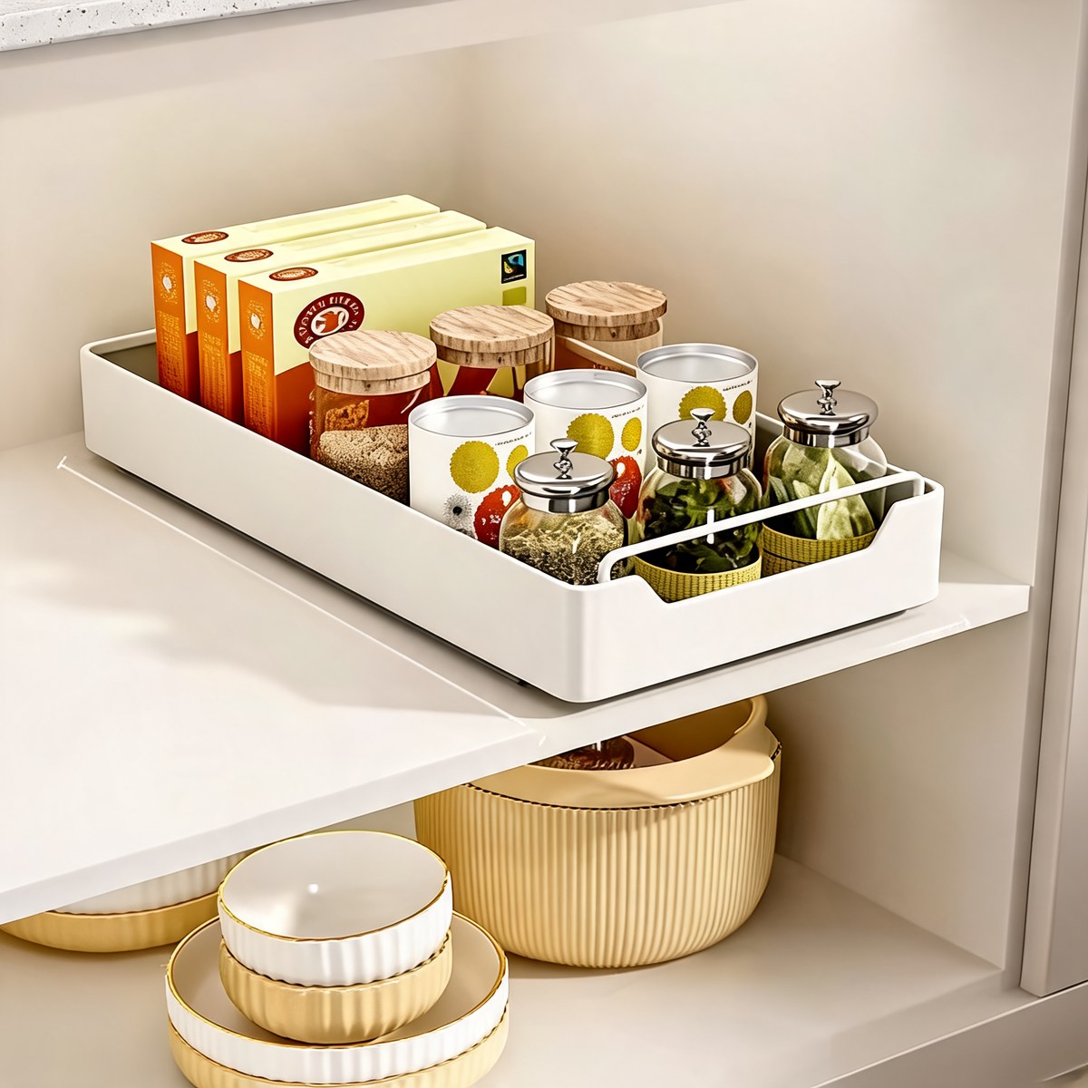 Pull Out Cabinet Organizer, Carbon Steel Sliding Drawer Shelf with Damping Rails, 43 cm / 16.9 in Deep, for Kitchen, Bathroom and Under Sink Storage