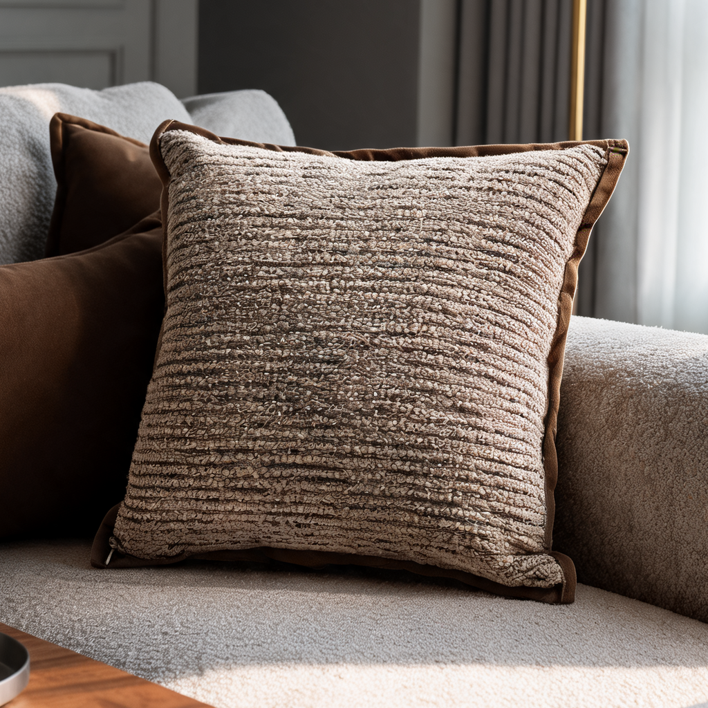 Textured Throw Pillow Cover, Woven Cushion Case in Brown, Gray and Chocolate, 45 x 45 cm / 17.7 in Square or 30 x 50 cm / 19.7 in Lumbar