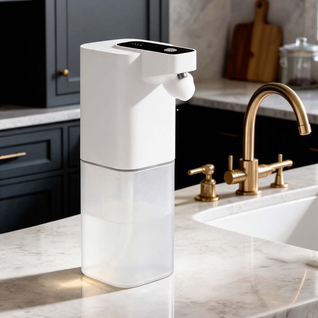 Touchless Foaming Soap Dispenser, 400 ml / 13.5 fl oz Rechargeable Automatic Hand Soap Pump with Infrared Sensor, IPX4 Splash Resistant, White