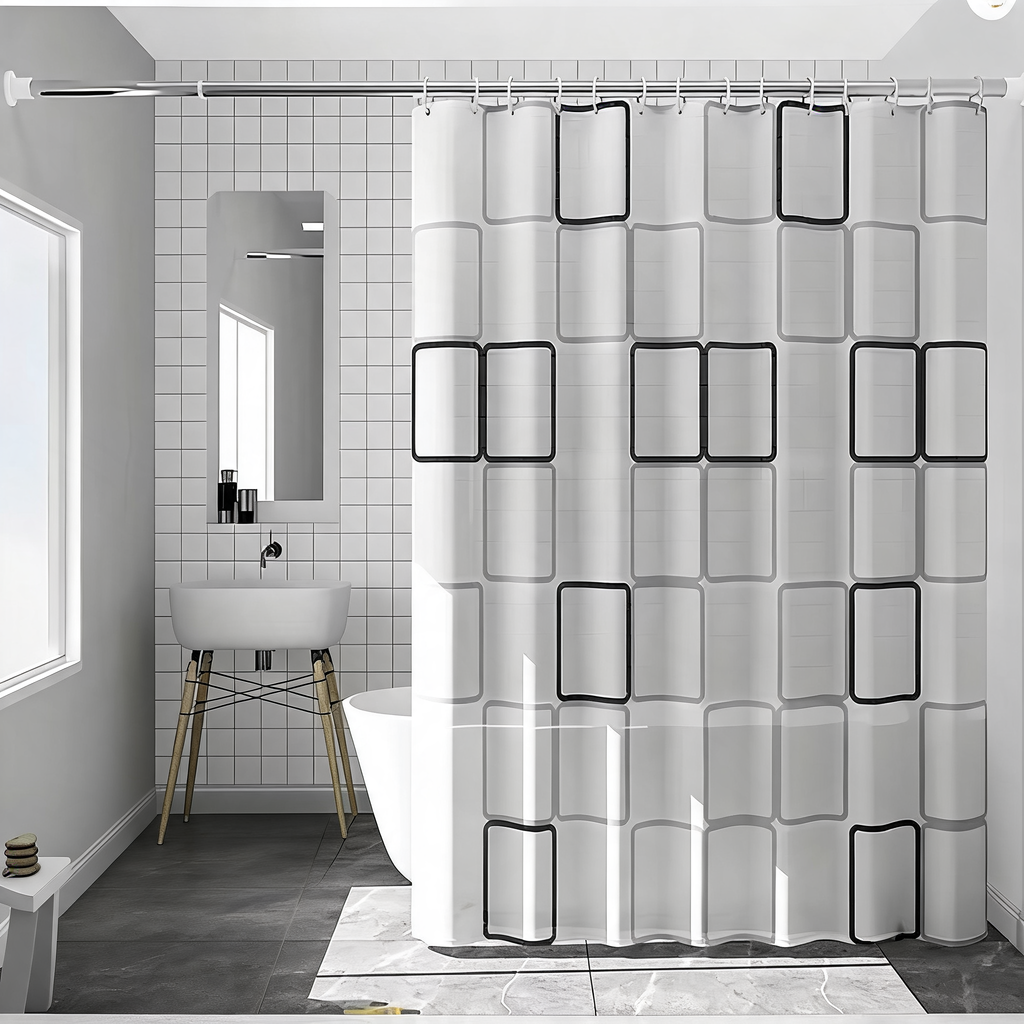 Waterproof Shower Curtain with Hooks, PE EVA Bath Panel, Mildew Proof and Trim to Fit, Reinforced Steel Holes, for Tubs and Stalls