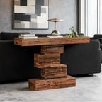 Zigzag Stack Console Table, 108 x 30 x 80 cm / 42.5 x 11.8 x 31.5 in Narrow Sofa Table with Open Shelf Base for Entryway and Hallway