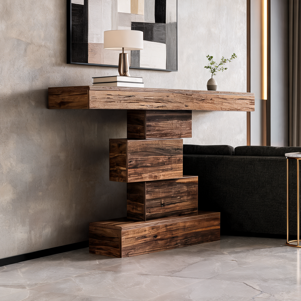 Zigzag Stack Console Table, 108 x 30 x 80 cm / 42.5 x 11.8 x 31.5 in Narrow Sofa Table with Open Shelf Base for Entryway and Hallway