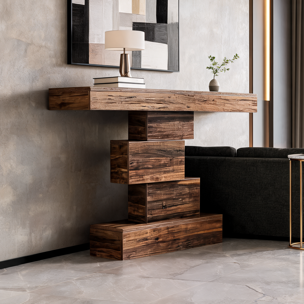 Zigzag Stack Console Table, 108 x 30 x 80 cm / 42.5 x 11.8 x 31.5 in Narrow Sofa Table with Open Shelf Base for Entryway and Hallway
