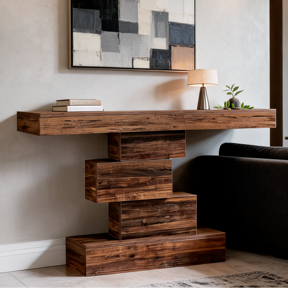 Zigzag Stack Console Table, 108 x 30 x 80 cm / 42.5 x 11.8 x 31.5 in Narrow Sofa Table with Open Shelf Base for Entryway and Hallway