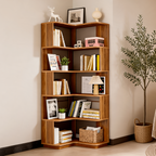 Stepped Corner Bookshelf, 6 Tier Brown Bookcase 165 x 60 x 60 cm / 65 x 23.6 x 23.6 in, Staggered Corner Shelving for Living Room, Study and Bedroom