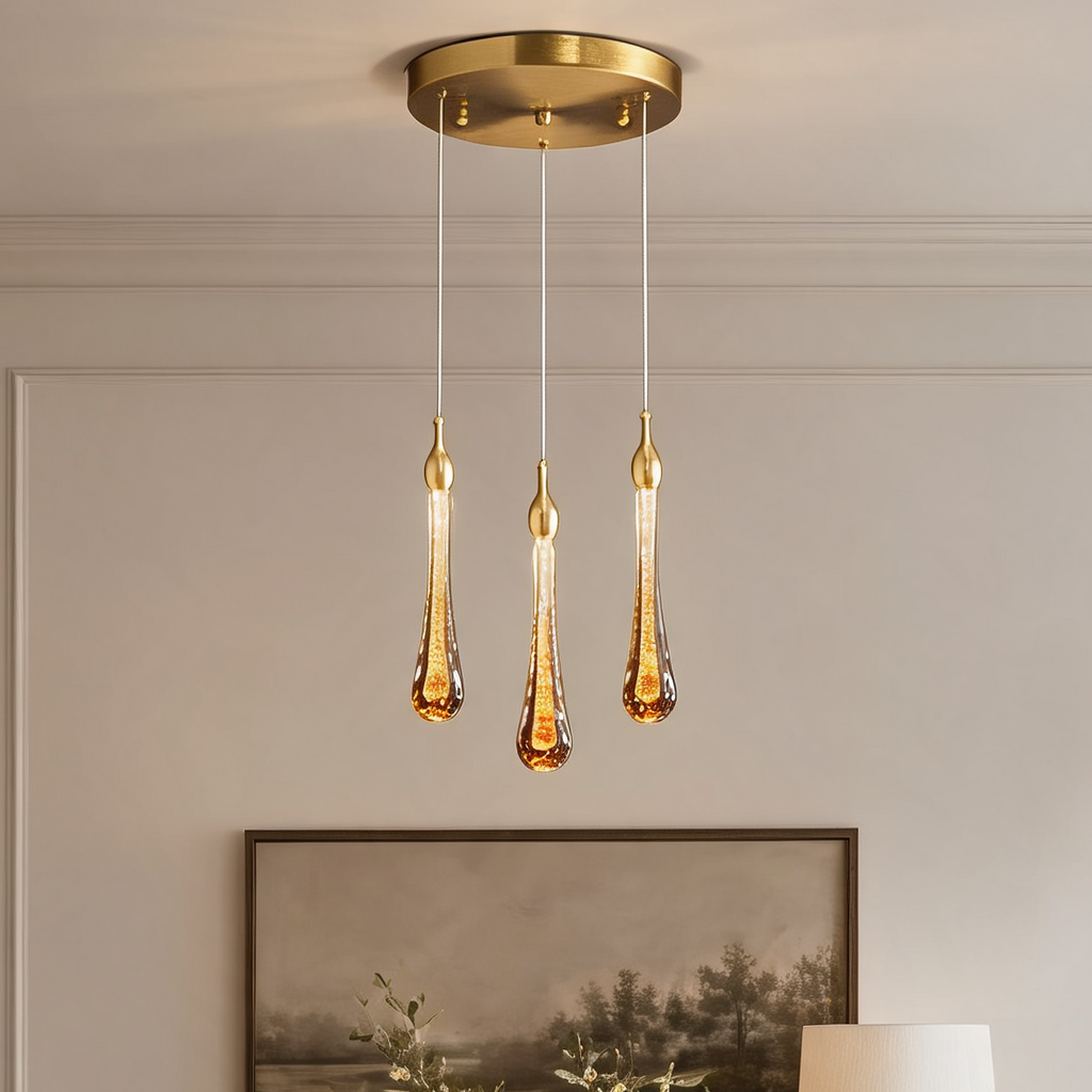 Raindrop Crystal Pendant Light, K9 Teardrop Cluster Ceiling Chandelier, Integrated LED, Three Whites, Kitchen Island and Stairwell