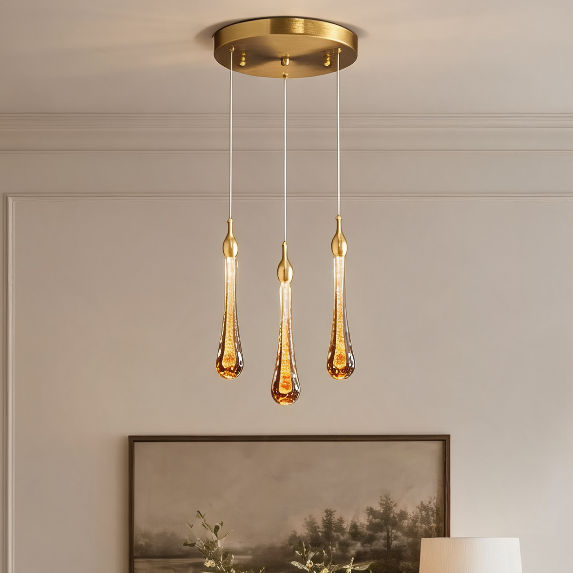 Raindrop Crystal Pendant Light, K9 Teardrop Cluster Ceiling Chandelier, Integrated LED, Three Whites, Kitchen Island and Stairwell