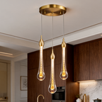 Raindrop Crystal Pendant Light, K9 Teardrop Cluster Ceiling Chandelier, Integrated LED, Three Whites, Kitchen Island and Stairwell