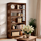Bookcase with Five Open Shelves, 70.86 in / 180 cm Tall Wood and Black Steel Bookshelf, X Braced, 75 lb per Shelf, Study and Living Room