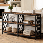 Console Table with 3 Shelves 180 x 29 cm / 70.9 x 11.4 in, Long Narrow Sofa Table on Braced Steel Frame, Entryway or Living Room