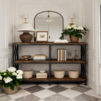 Console Table with 3 Shelves 180 x 29 cm / 70.9 x 11.4 in, Long Narrow Sofa Table on Braced Steel Frame, Entryway or Living Room