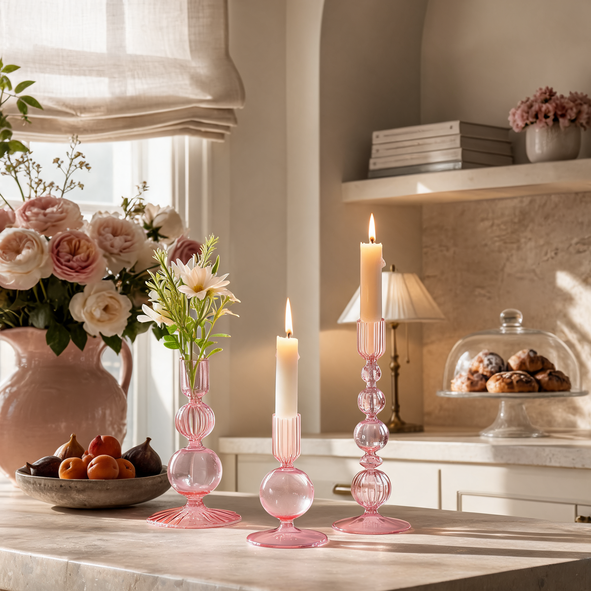 3Pcs Pink Glass Candlestick Holders Glass Taper Candle Holders Groovy Wavy Elegant Candle Stick for Home Party Decoration