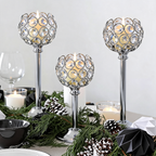 Crystal Beaded Candle Holder, Metal Tealight Candlestick in Gold or Silver, Three Heights for Wedding and Dining Table Centerpieces