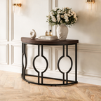 Half Moon Console Table with Open Circle Steel Frame, 110 x 35 x 80 cm / 43.3 x 13.8 x 31.5 in, Dark Brown Semi Circle Entryway Sofa Table for Hallway