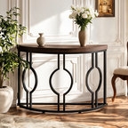 Half Moon Console Table with Open Circle Steel Frame, 110 x 35 x 80 cm / 43.3 x 13.8 x 31.5 in, Dark Brown Semi Circle Entryway Sofa Table for Hallway
