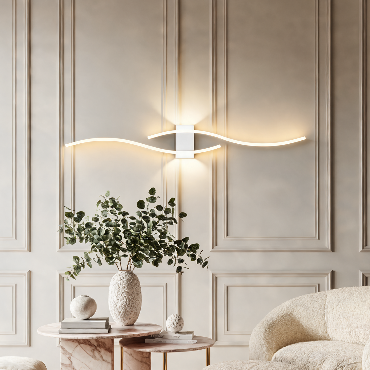 Curved LED Wall Sconce, 60 cm (23.6 in) / 80 cm (31.5 in) Wavy Metal Light Bar, Up and Down Glow, Modern Wall Light for Living Room