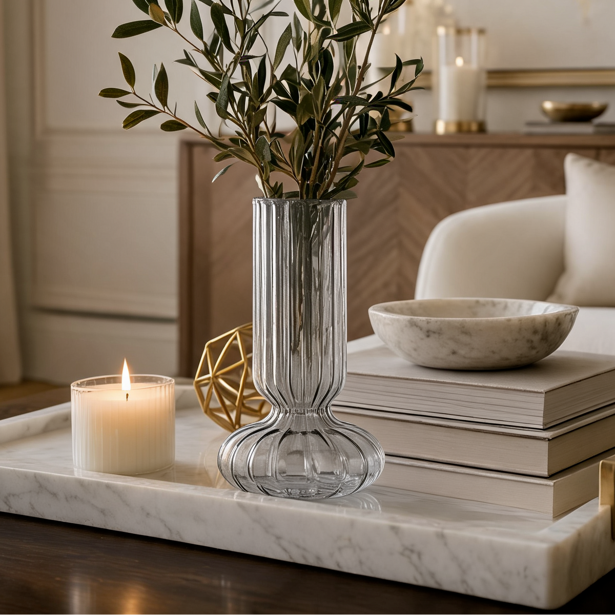 Small Fluted Glass Bud Vase, Ribbed Colored Stem Vase for Flowers and Water Cuttings, Table and Shelf Decor, 16 to 20 cm / 6.2 to 7.9 in Tall