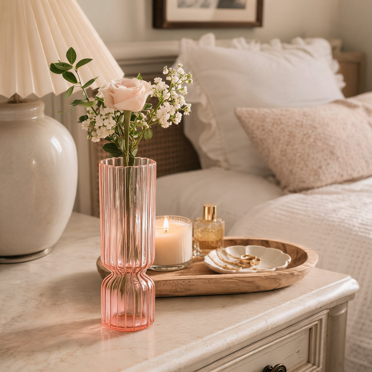 Small Fluted Glass Bud Vase, Ribbed Colored Stem Vase for Flowers and Water Cuttings, Table and Shelf Decor, 16 to 20 cm / 6.2 to 7.9 in Tall