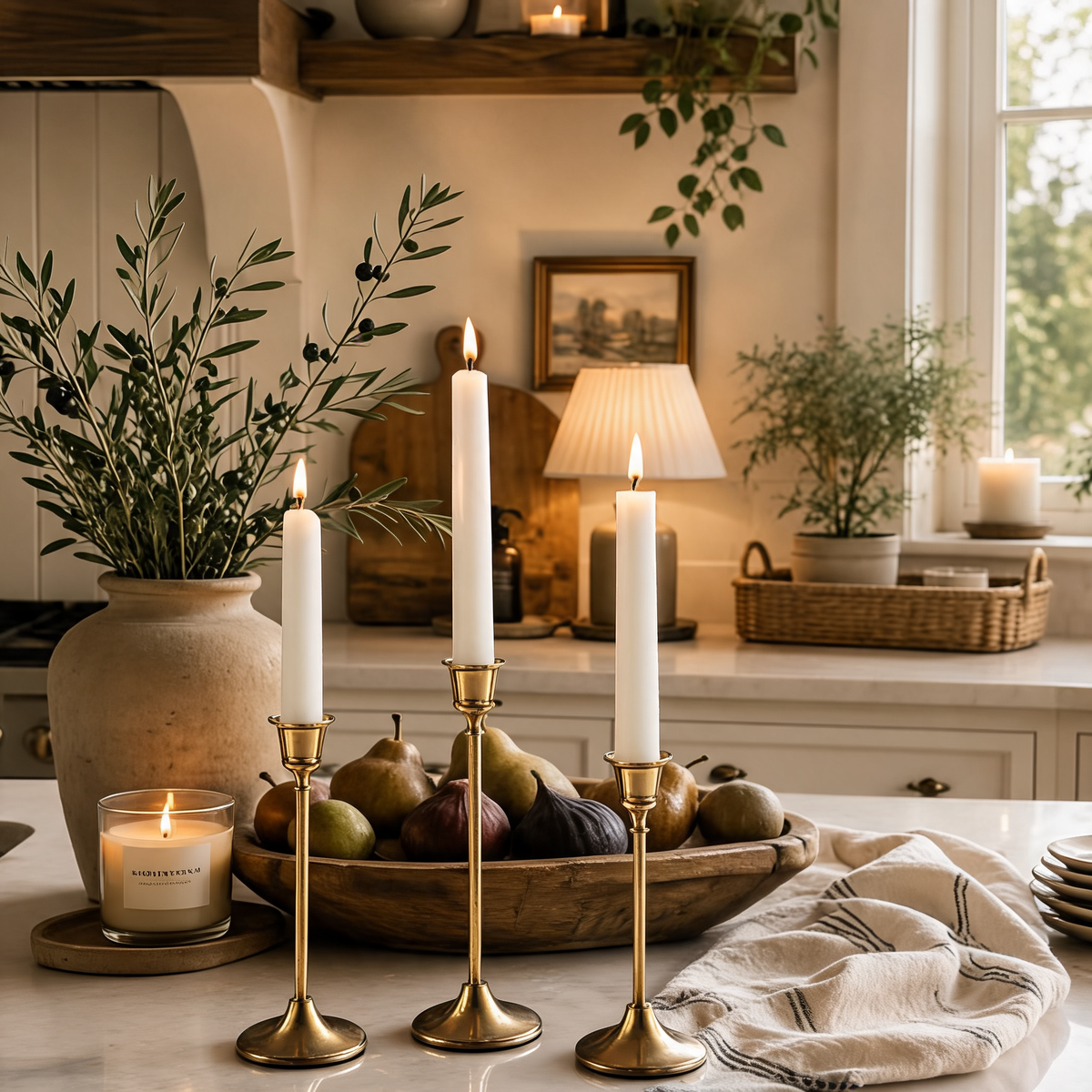 Taper Candle Holders Set of 3, Gold Brass Finish Metal Candlesticks in Graduated Heights for Dining Table, Wedding and Party Decor