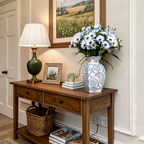 Blue and White Porcelain Vase, Faceted Ceramic Flower Vase, Scalloped Rim, Damask Print, Living Room Entryway, 15 cm / 5.9 in or 24 cm / 9.4 in