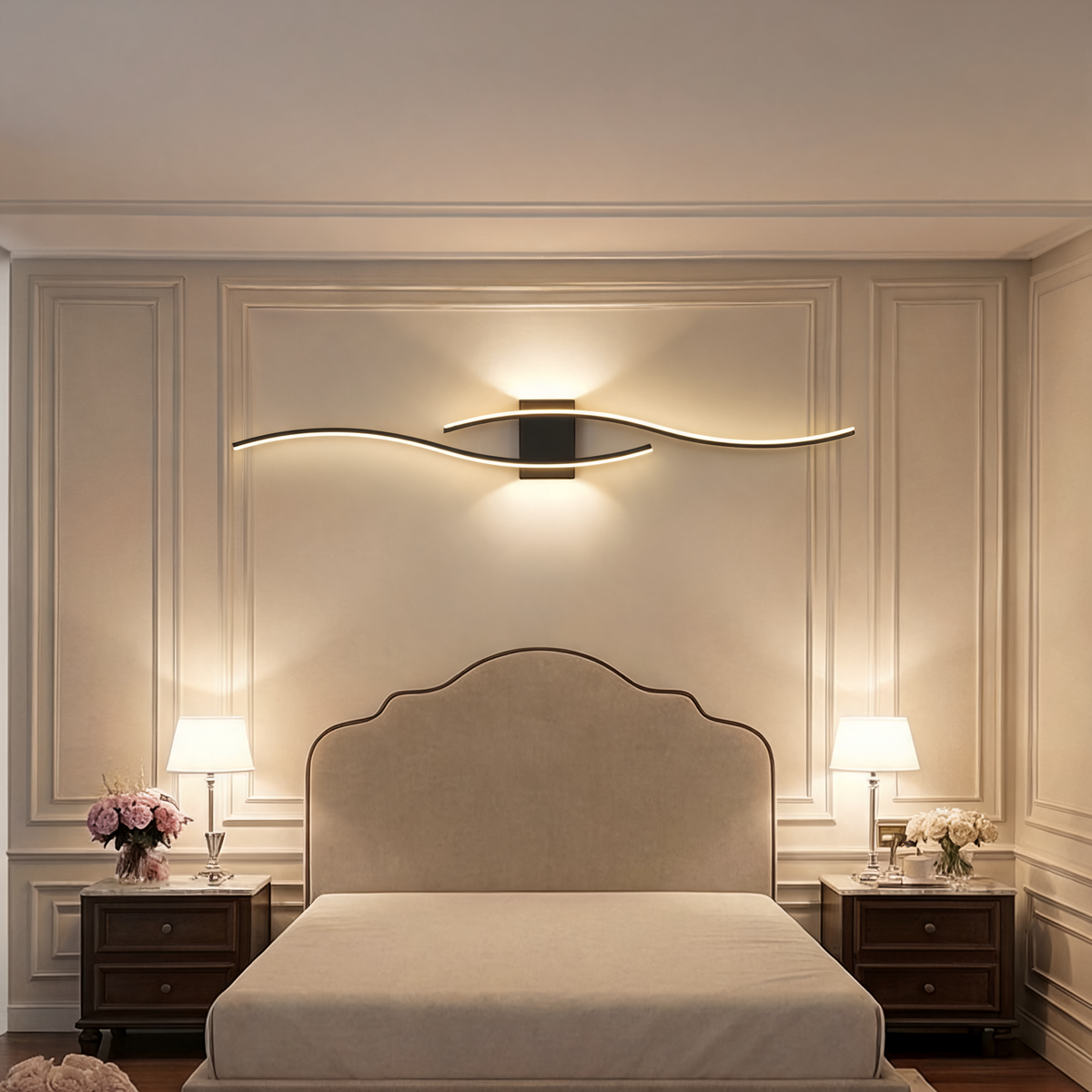 Curved LED Wall Sconce, 60 cm (23.6 in) / 80 cm (31.5 in) Wavy Metal Light Bar, Up and Down Glow, Modern Wall Light for Living Room