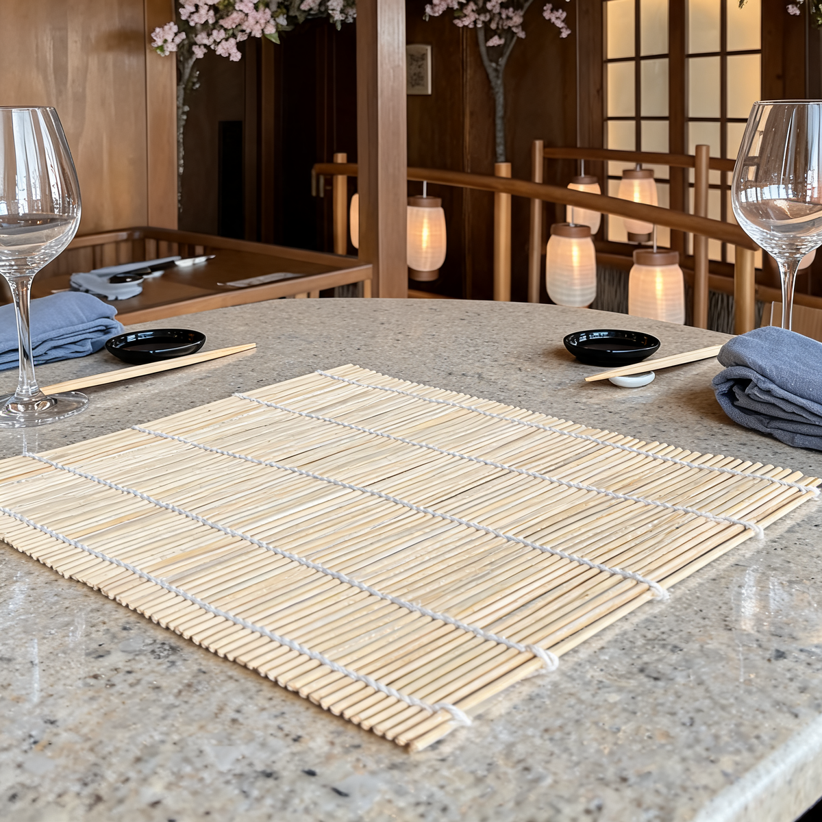 Bamboo Sushi Rolling Mat, 24 x 24 cm / 9.4 x 9.4 in Makisu for Maki, Futomaki, Tamagoyaki and Onigiri, Untreated Bamboo Kitchen Tool
