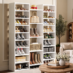 Three Column Shoe Rack, 24 Open Cubbies, White Wood Freestanding Shoe Organizer with Tall Boot Bays for Entryway, 120/150 cm (47.2/59.1 in)