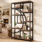 Industrial 5 Tier Etagere Bookcase, Freestanding Metal and Wood Bookshelf with 9 Open Shelves for Living Room, Home Office and Bedroom