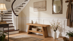 Solid Fir Entryway Bench 120 x 35 cm / 47.2 x 13.8 in, Farmhouse Shoe Storage Seat with 2 Open Shelves, Hallway or Mudroom