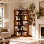 Stepped Corner Bookshelf, 6 Tier Brown Bookcase 165 x 60 x 60 cm / 65 x 23.6 x 23.6 in, Staggered Corner Shelving for Living Room, Study and Bedroom