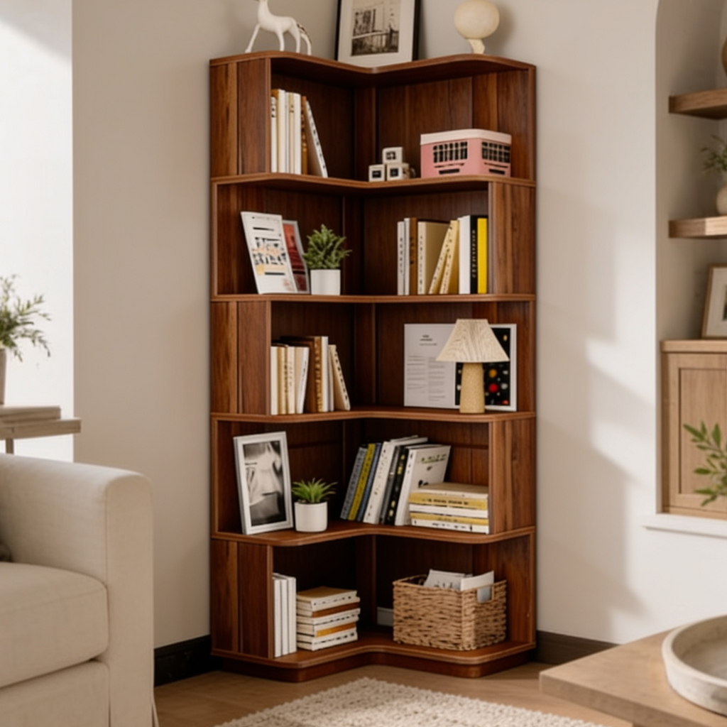 Stepped Corner Bookshelf, 6 Tier Brown Bookcase 165 x 60 x 60 cm / 65 x 23.6 x 23.6 in, Staggered Corner Shelving for Living Room, Study and Bedroom