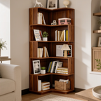 Stepped Corner Bookshelf, 6 Tier Brown Bookcase 165 x 60 x 60 cm / 65 x 23.6 x 23.6 in, Staggered Corner Shelving for Living Room, Study and Bedroom