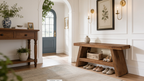 Solid Fir Entryway Bench 120 x 35 cm / 47.2 x 13.8 in, Farmhouse Shoe Storage Seat with 2 Open Shelves, Hallway or Mudroom