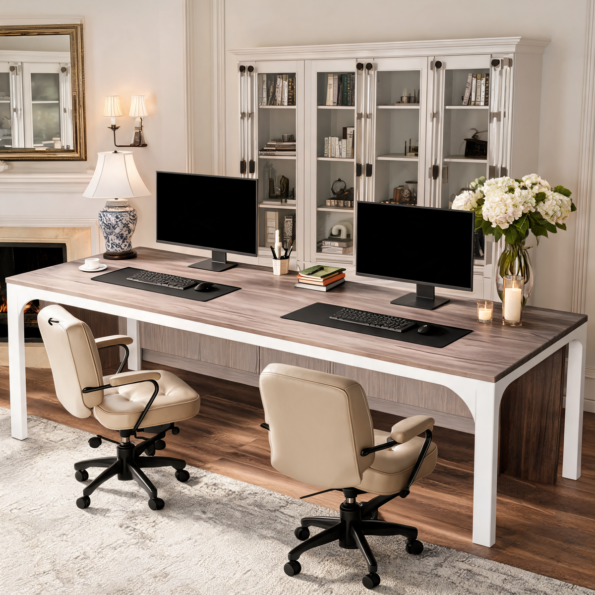 Two Person Computer Desk, 200 x 70 x 75 cm / 78.7 x 27.6 x 29.5 in Extra Long Double Workstation for Home Office, Study or Bedroom